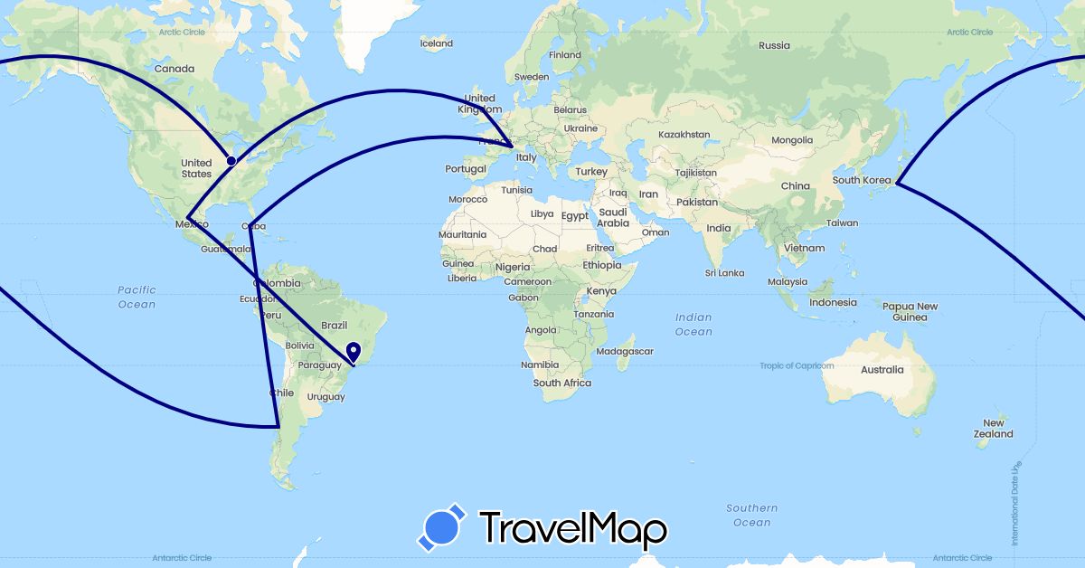 TravelMap itinerary: driving in Brazil, Chile, Cuba, United Kingdom, Italy, Japan, Mexico, United States (Asia, Europe, North America, South America)